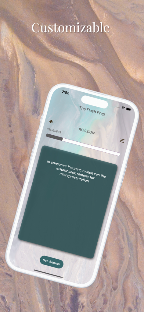 PADI Scuba Diver Exam - Interfaz de la aplicación PADI Scuba Diver Exam que muestra una tarjeta de memoria personalizable para repaso.