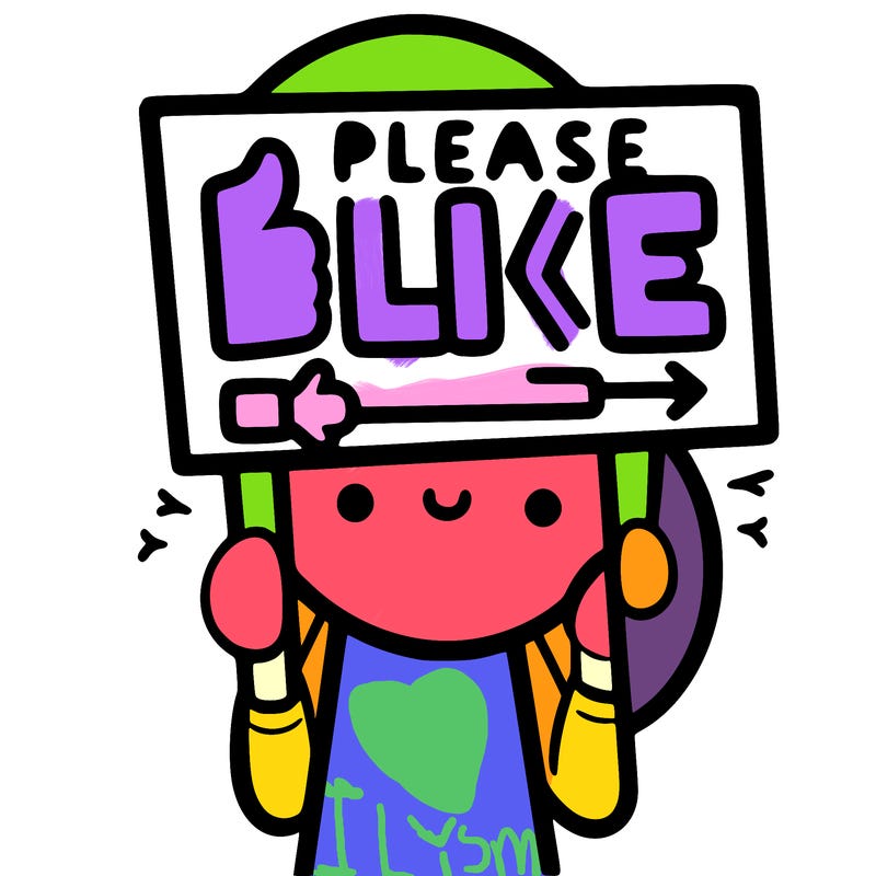 person holding sign that says please like