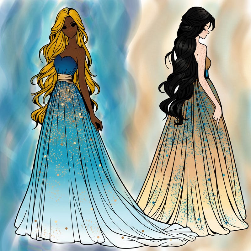 realistic woman with long flowing dress