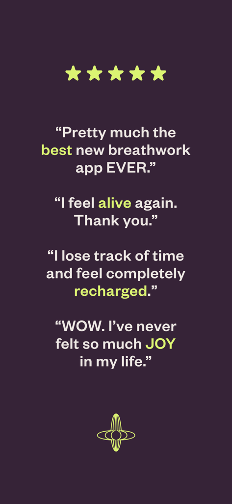Five star user reviews and testimonials for the Othership breathwork app