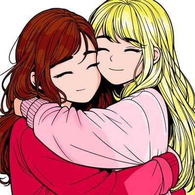 realistic two girls hugging