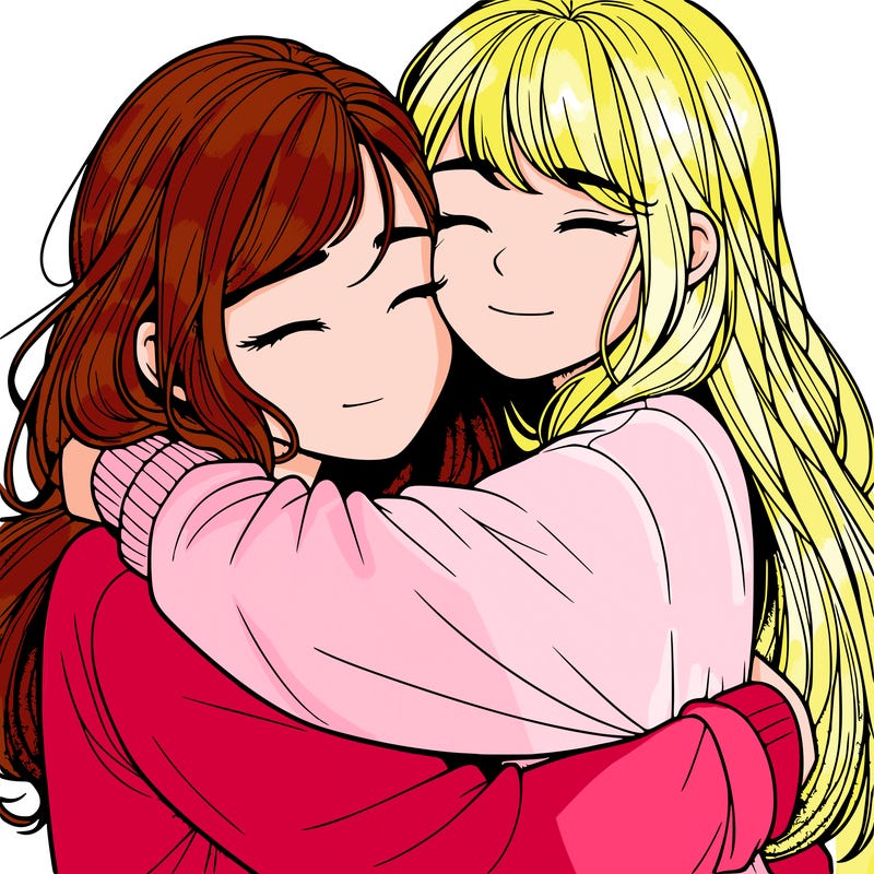 realistic two girls hugging