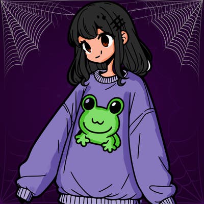 girl wearing frogging sweatshirt