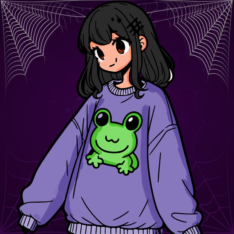 girl wearing frogging sweatshirt