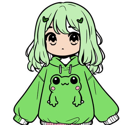 girl wearing frogging sweatshirt
