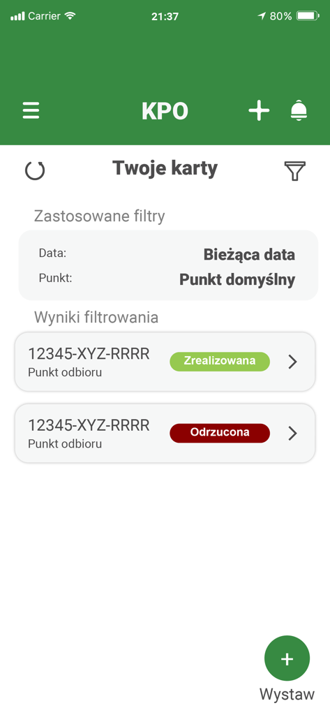 EMKA Oil - EMKA Oil mobile app interface displaying a list of waste transfer cards with status indicators and filtering options