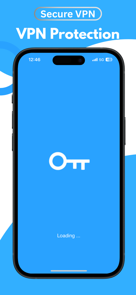 VPN Pro mobile app loading screen with a key icon and secure VPN protection text