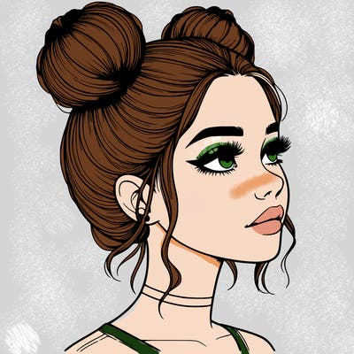 realistic girl with buns on the top of her head