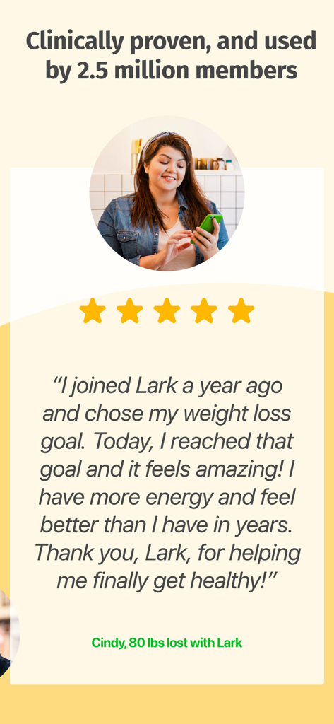 Lark Health - A testimonial from a Lark Health member named Cindy who lost eighty pounds and reached her goal
