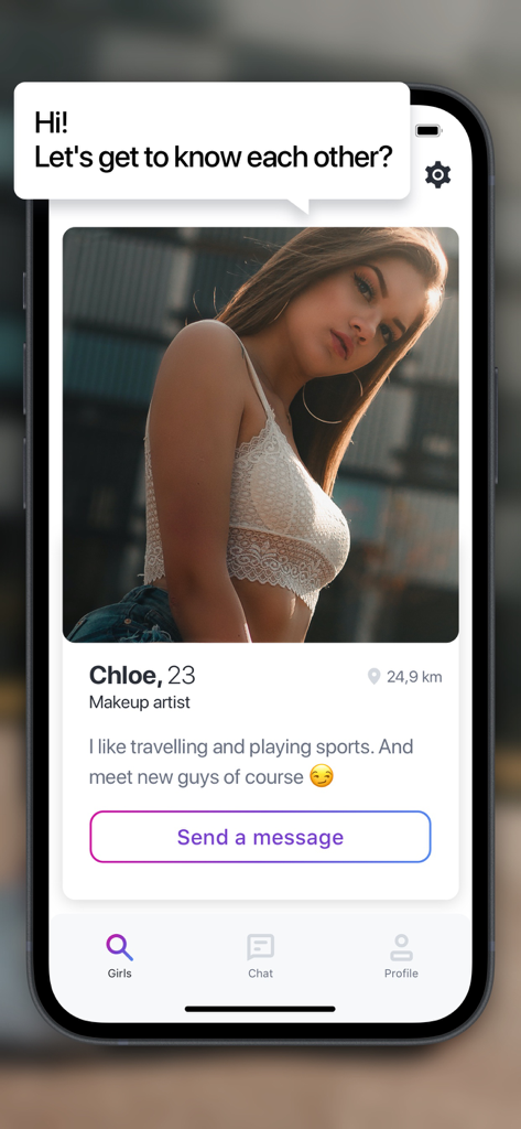 Interfaccia del profilo dell'app Chatbot AI Ragazza Virtuale che mostra una compagna virtuale di nome Chloe