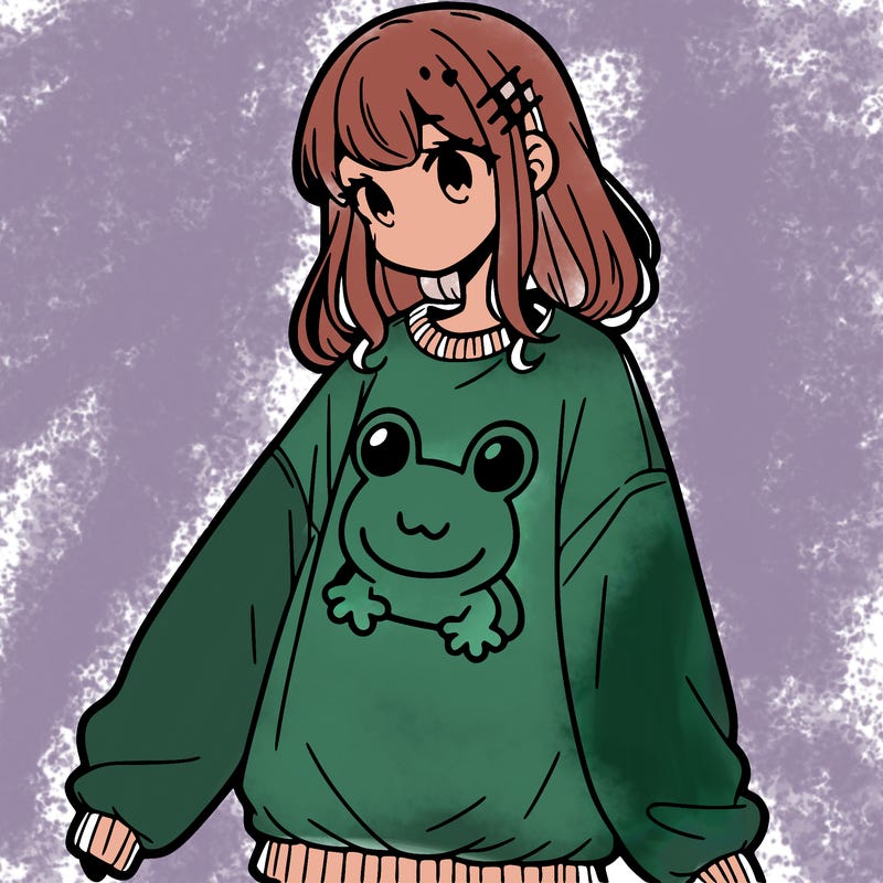 girl wearing frogging sweatshirt