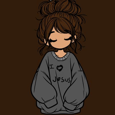 girl with baggy sweatshirt and messy bun