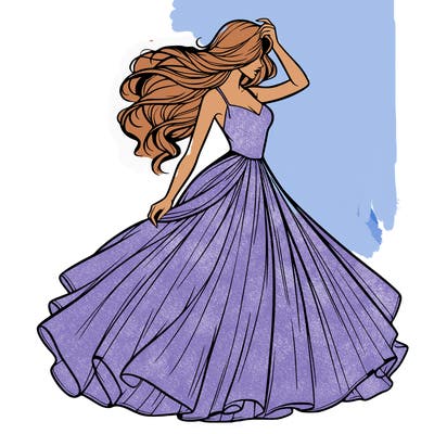 realistic woman with dress flowing in the wind