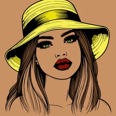 realistic girl with lips and hat