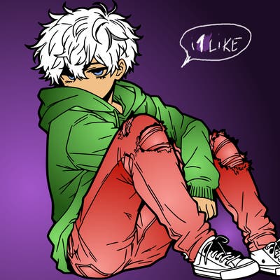 a male hoddie ripped jeans messy hair anime