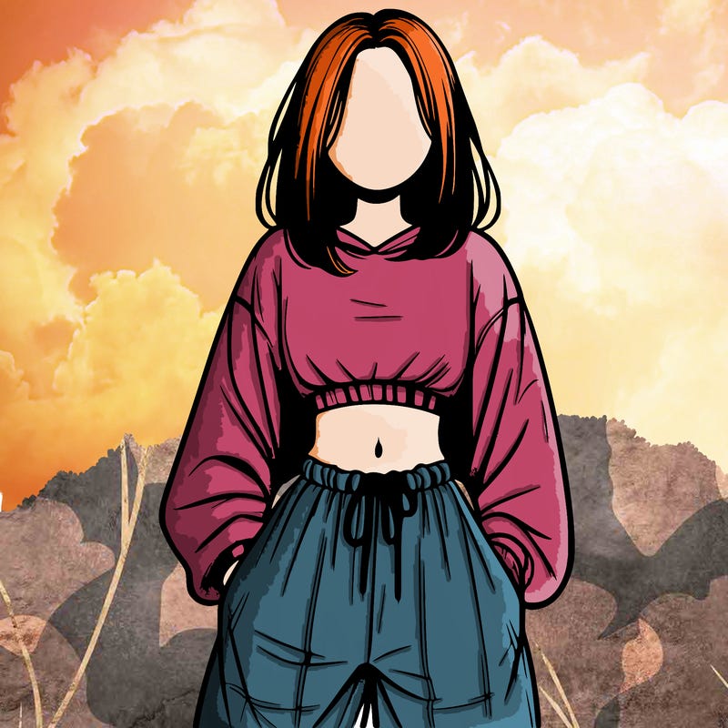 realistic girl faceless with baggy pants and a crop top
