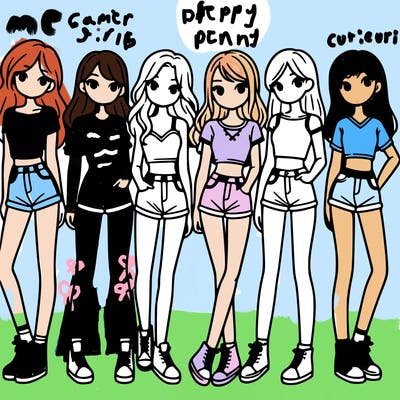 a group of girls wearing crop tops and shorts