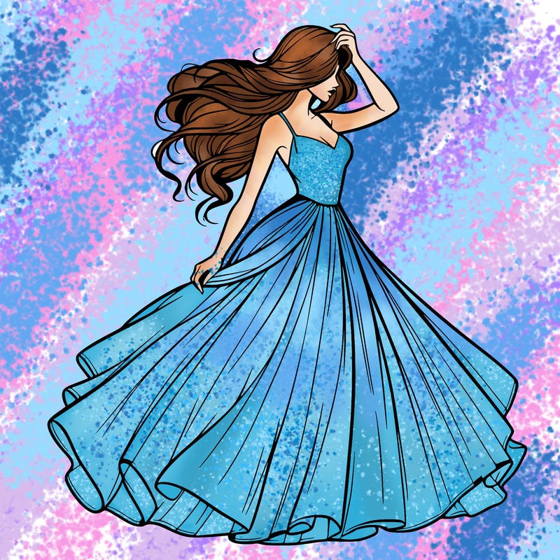 realistic woman with dress flowing in the wind