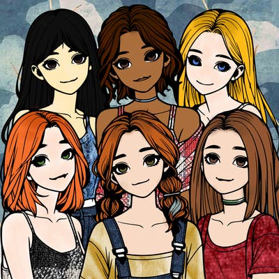 a group of girls realistic