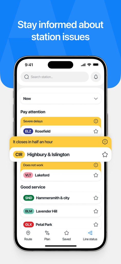 London Underground Planner - Real-time station updates and line status on the London Underground Planner app interface.
