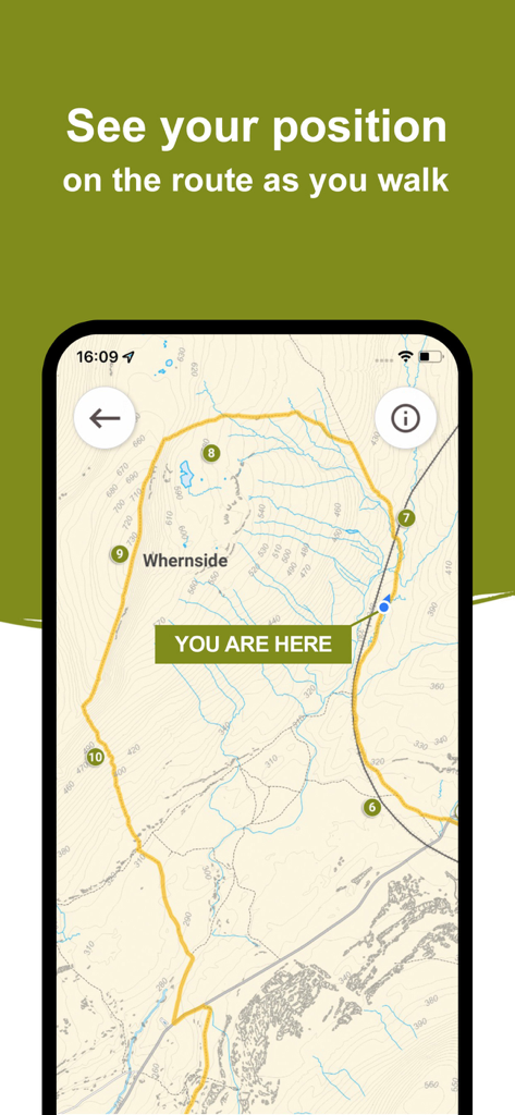 Yorkshire Three Peaks - Real-time GPS tracking on the Whernside trail map within the Yorkshire Three Peaks app