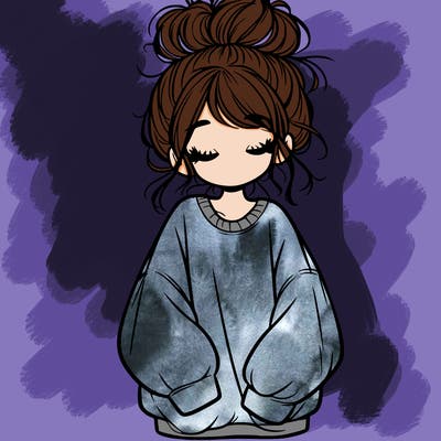 girl with baggy sweatshirt and messy bun