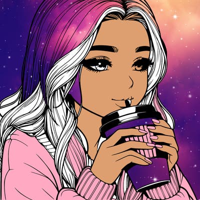 realistic girl drinking coffee