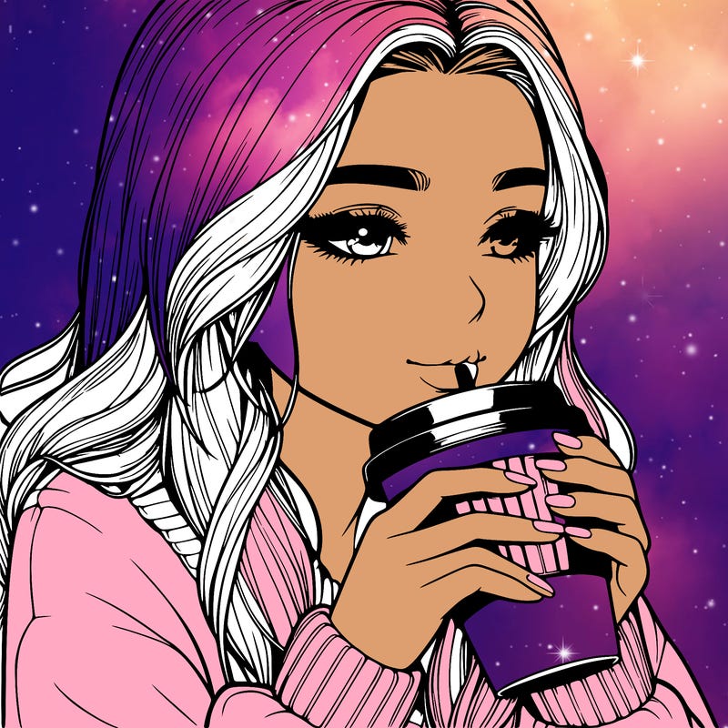 realistic girl drinking coffee