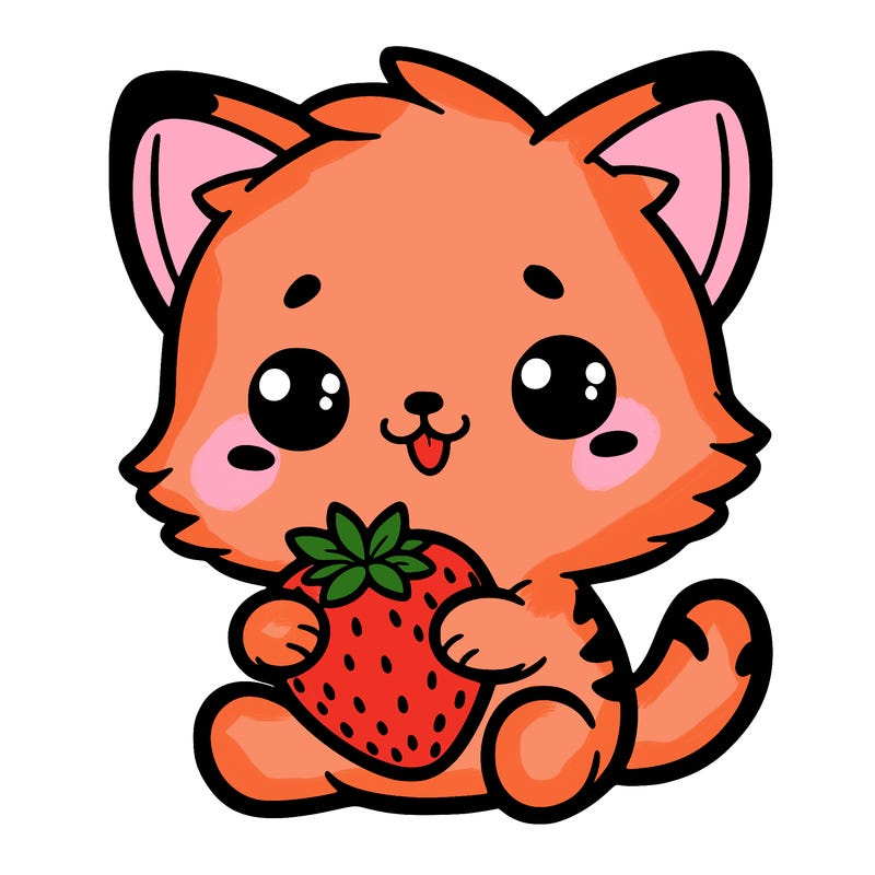 cute cat holding a strawberry