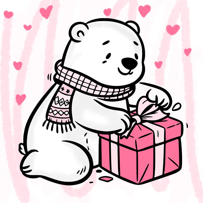 polar bear wrapping a present