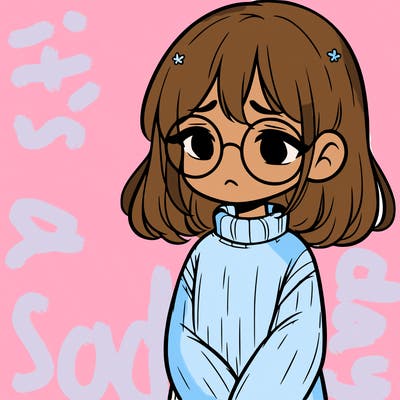 sad girl with glasses in a sweater