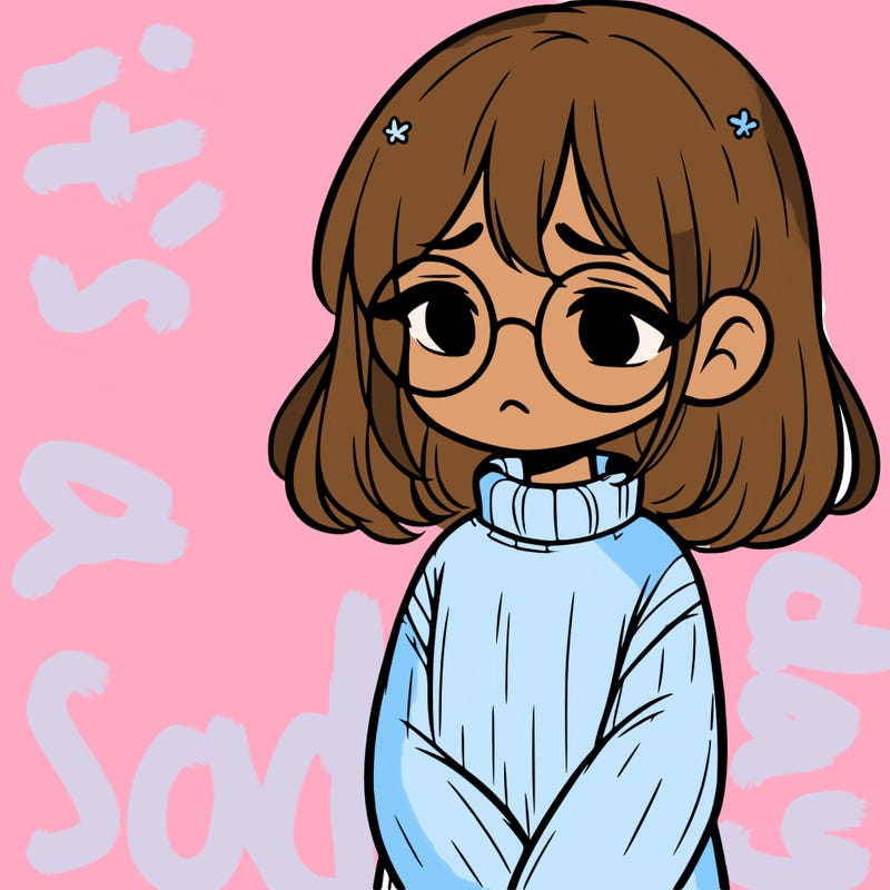 sad girl with glasses in a sweater