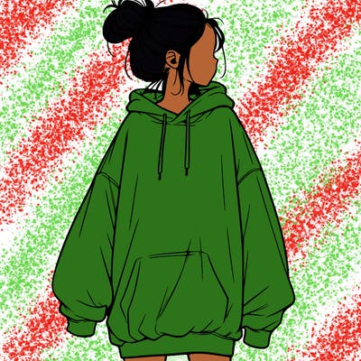realistic girl with a oversized sweatshirt on and a bun