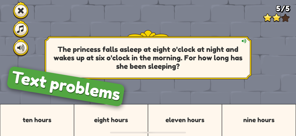 King of Math: Telling Time - A word problem about elapsed time in the King of Math Telling Time educational app.