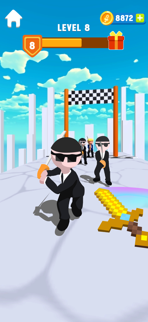 Blade Warriors 3D - Ninja character in a black suit holding a sword in a 3D action level of Blade Warriors 3D