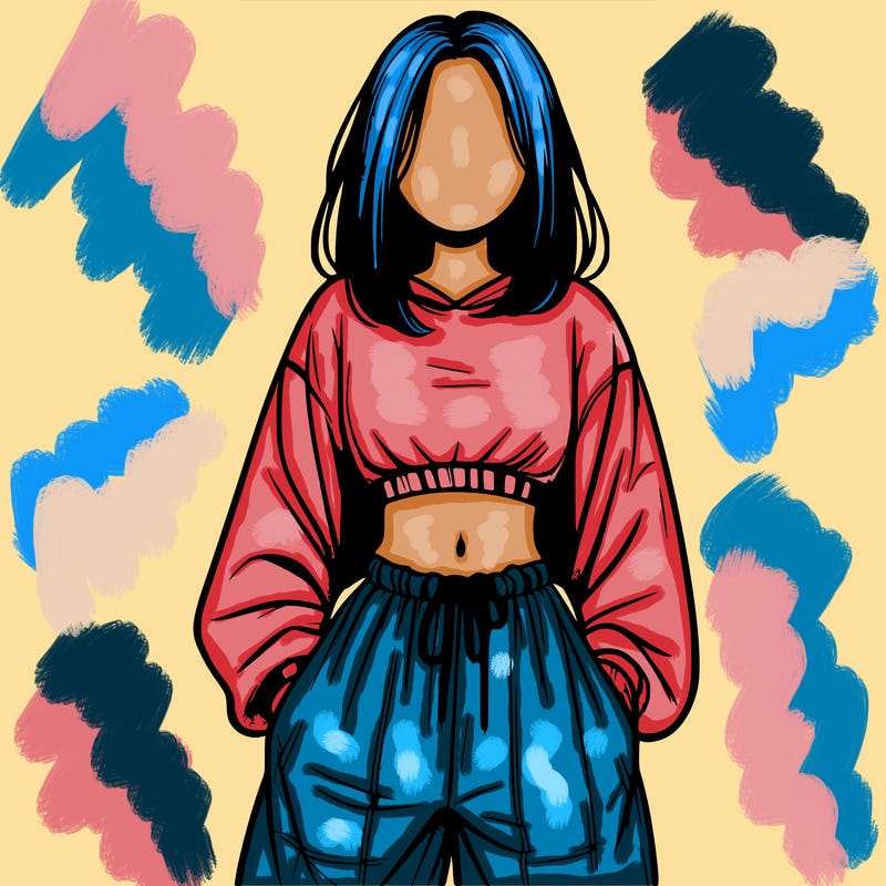 realistic girl faceless with baggy pants and a crop top