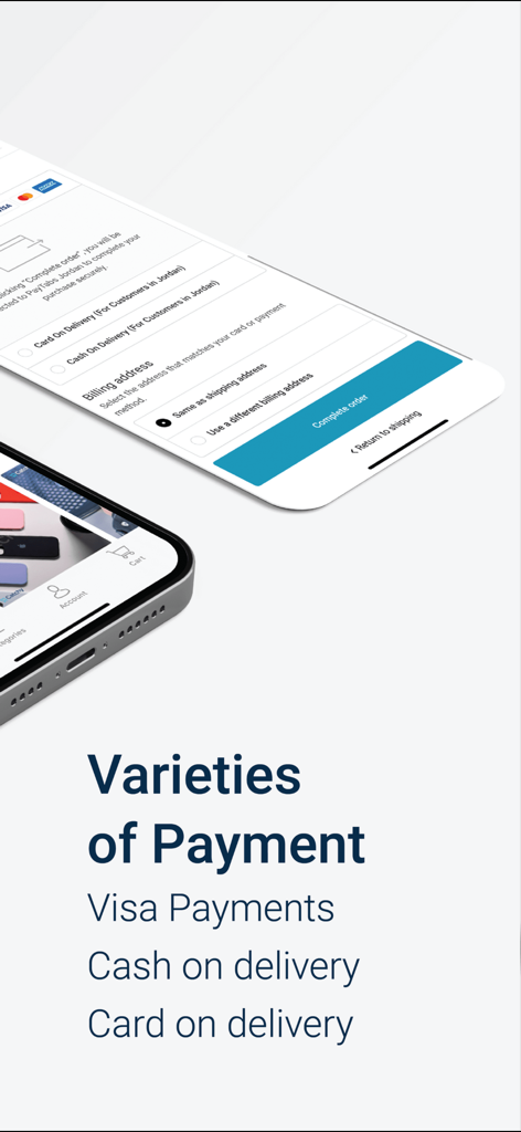 CatchyJo - CatchyJo mobile app checkout screen showing multiple payment options including Visa, cash on delivery and card on delivery
