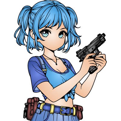 a realistic girl with a gun