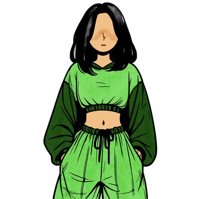 realistic girl faceless with baggy pants and a crop top