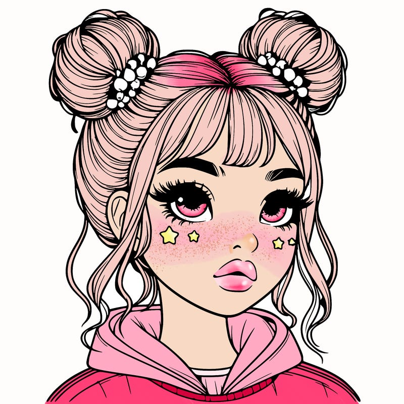 realistic girl with space buns