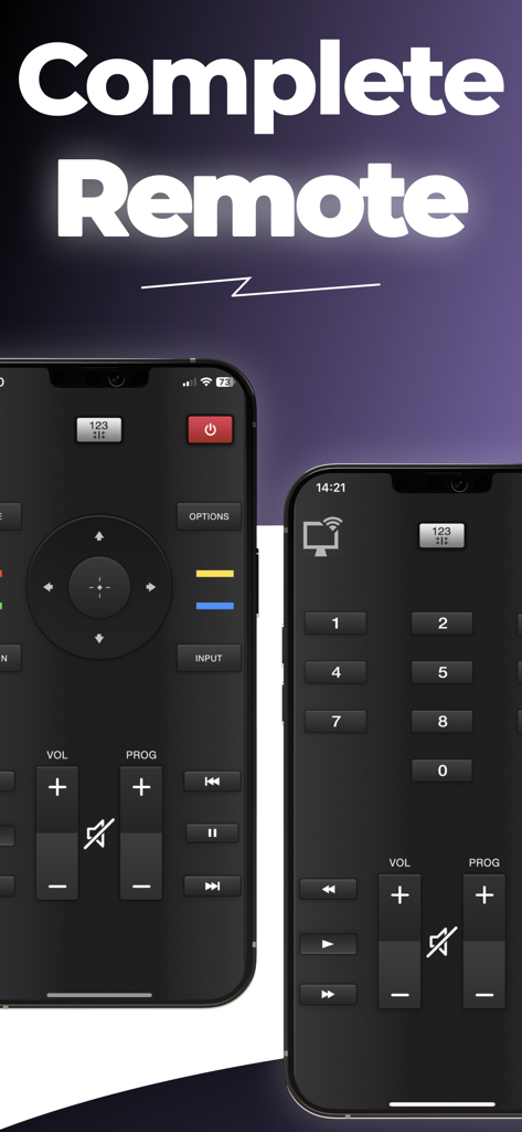 Unimote : smart TV remote - iPhone画面上のUnimoteスマートTVリモートアプリのインターフェース。