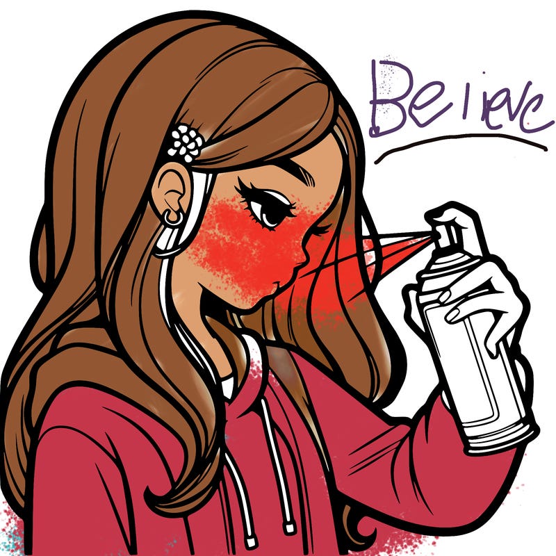 a realistic girl spray painting