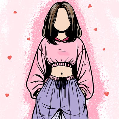 realistic girl faceless with baggy pants and a crop top