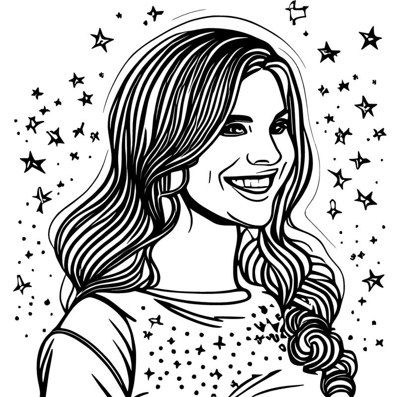 pretty woman smiling with a galaxy backround