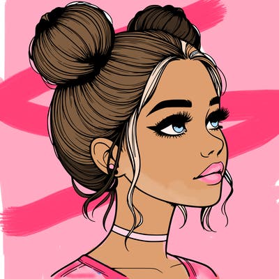 realistic girl with buns on the top of her head