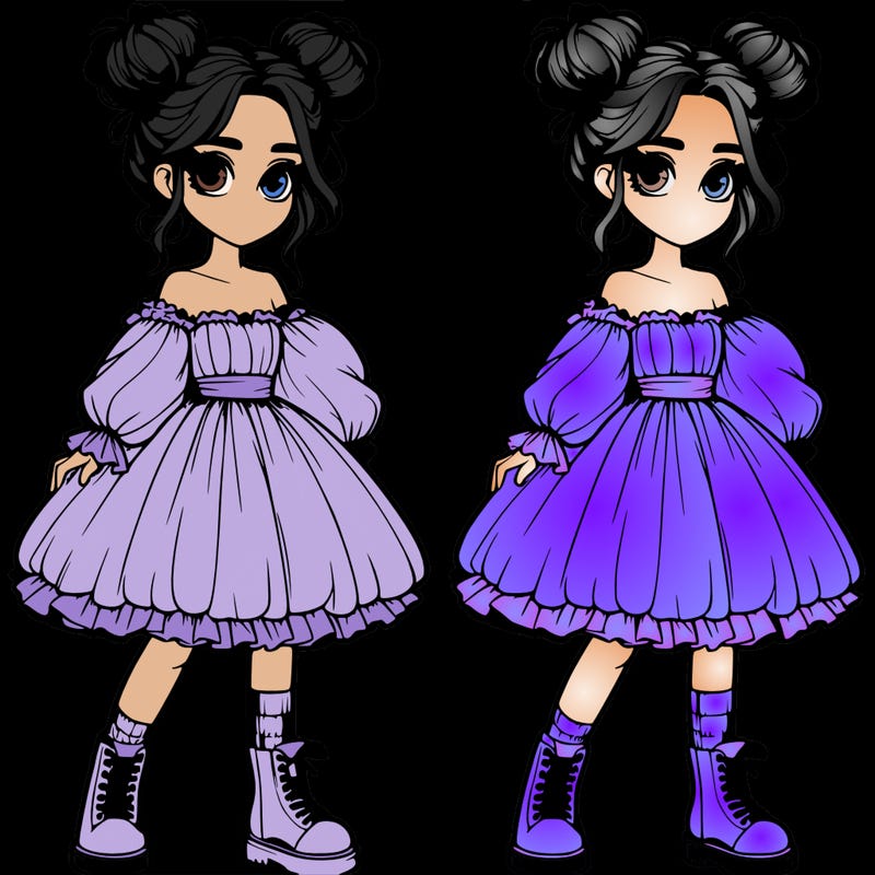 realistic teenage girl wearing a big poofy dress with boots with her hair up in two messy buns