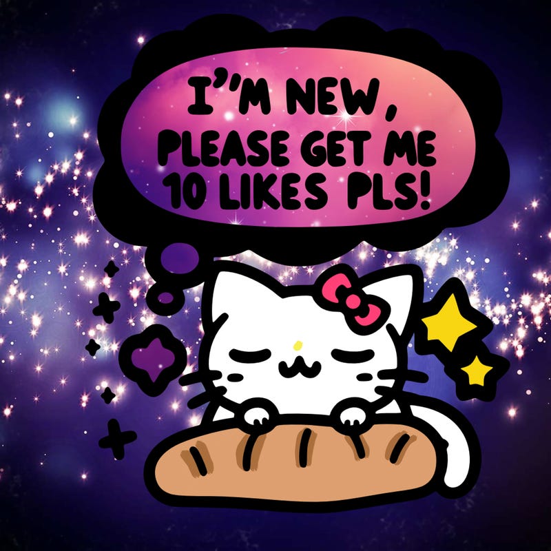 kitty taking a nap dream talking and saying "i'm new, please get me at least 10 likes pls!!"