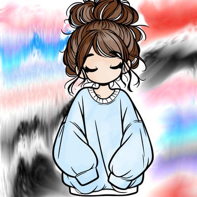 girl with baggy sweatshirt and messy bun