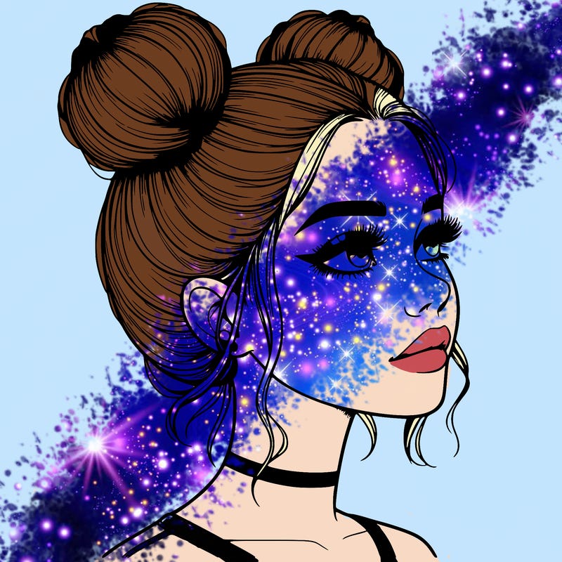 realistic girl with buns on the top of her head