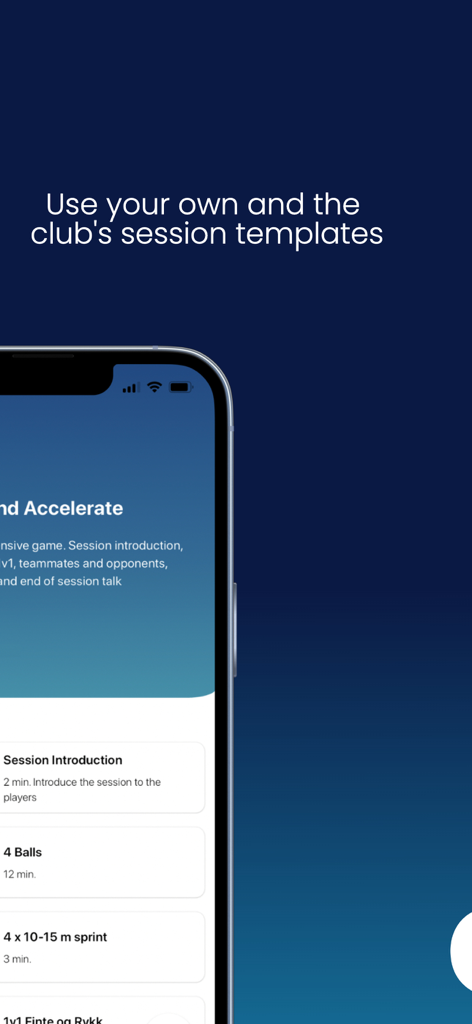 GPM - Sport - Mobile screen showing sports training session templates and drills in the GPM Sport app